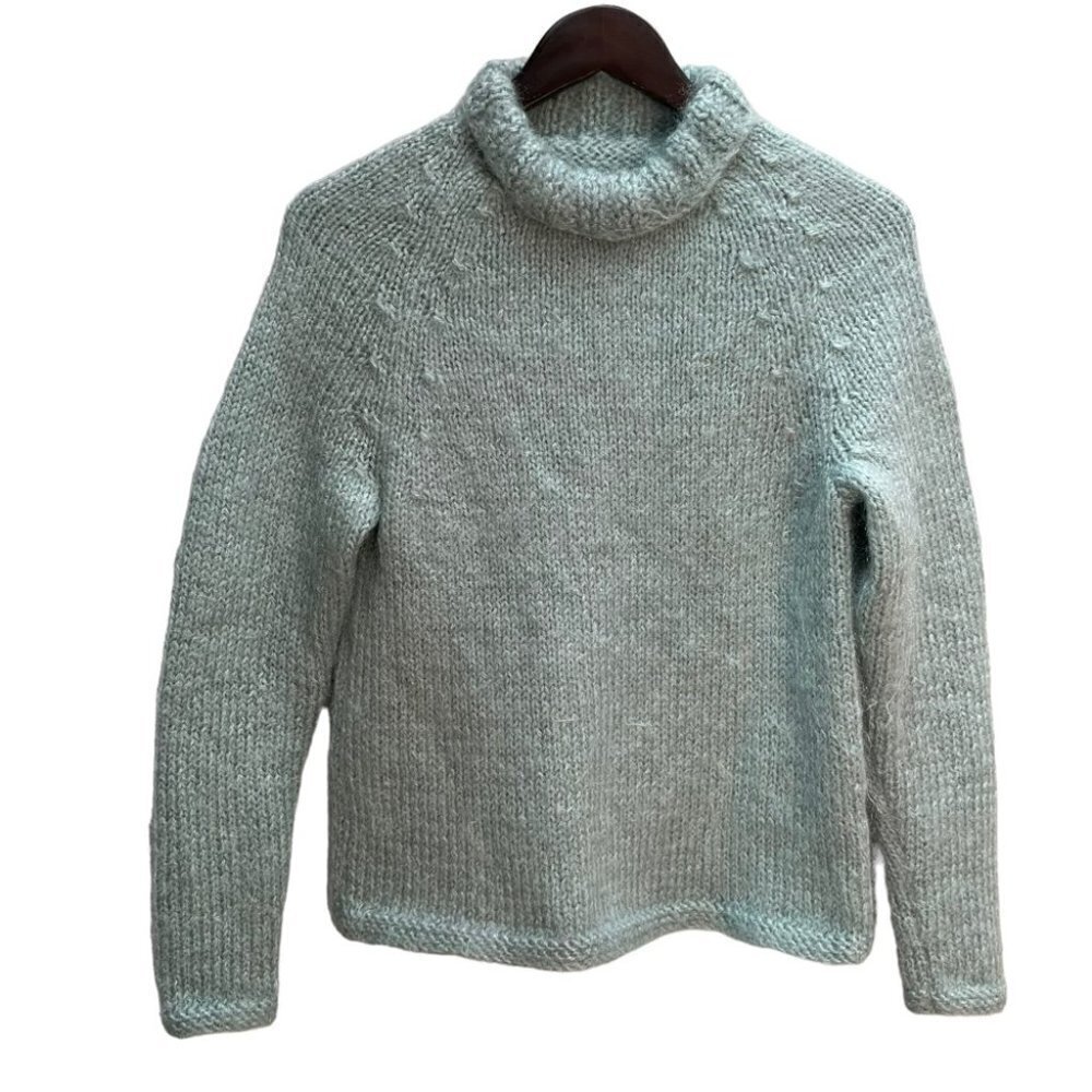 handmade Hand Crafted Blue Acrylic Rolled Neck Sweater Size S/M - Picture 2 of 8